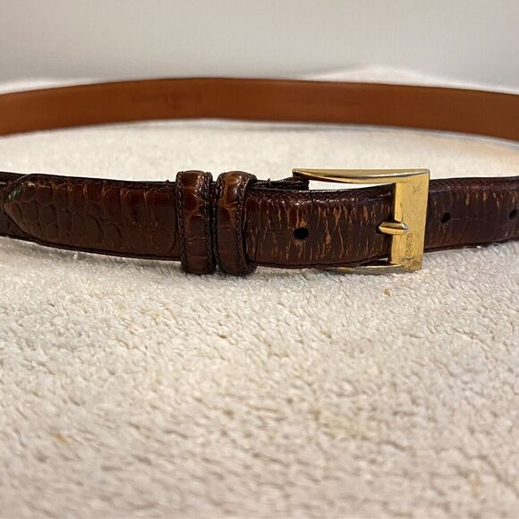 Ralph Lauren Brown Leather Belt Boys L Gold Buckle Church Uniform Animal Print - Picture 2 of 13